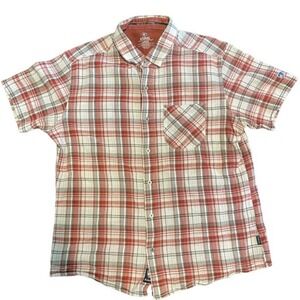Kuhl Red Organic Cotton Plaid Short Sleeve Shirt Sz L